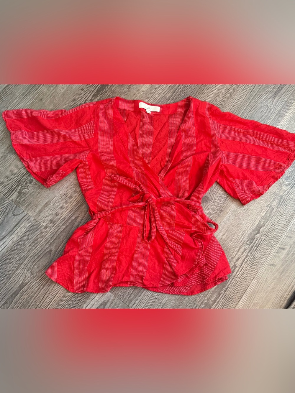 LOFT Red Striped Wrap Top